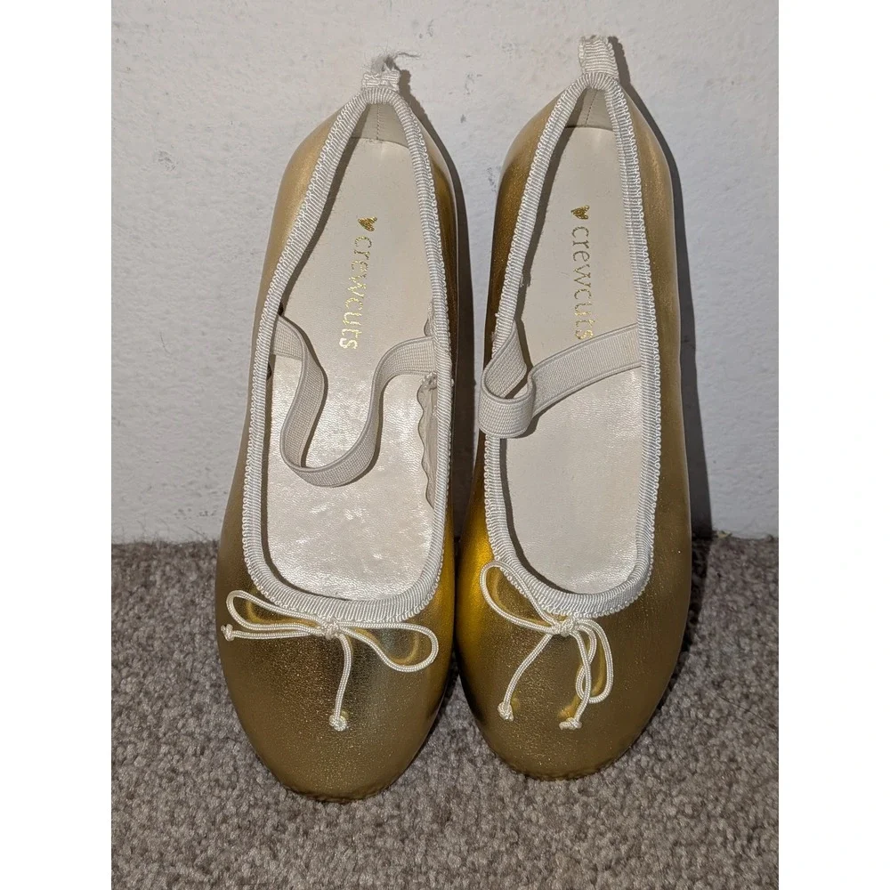 Crewcuts J.Crew Girls Metallic Gold Ballet Flats Mary Jane Shoes Size 12 $90 NWT